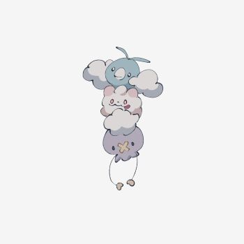 Rule 34 | animal focus, bird, black eyes, closed mouth, drifloon, feathers, fluffy, full body, gen 3 pokemon, gen 4 pokemon, gen 6 pokemon, highres, nintendo, no humans, pokemon, pokemon (creature), pokemon focus, simple background, smile, smprfms, swablu, swirlix, tongue, tongue out, white background, wings