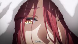1boy 1girl animated anime_screenshot ass back black_hair closed_eyes closing_door completely_nude covering_privates covering_breasts door grete_(spy_kyoushitsu) grey_shirt highres klaus_(spy_kyoushitsu) looking_at_viewer nude open_mouth opening_door red_hair shirt short_hair sound spy_kyoushitsu subtitled tagme thighs towel towel_around_neck towel_on_head video wet yellow_eyes