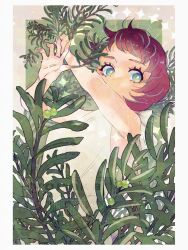 Rule 34 | 1girl, branch, daphne (mythology), greek mythology, highres, laurels, leaf, looking at viewer, red hair, short hair, solo, toga, yonaka (atelier yonaka)