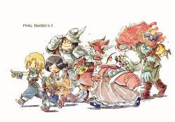 adelbert_steiner armor black_hair blonde_hair boots burmecian chef_hat eiko_carol facial_hair final_fantasy final_fantasy_ix freija_crescent garnet_til_alexandros_xvii gloves hat helmet horns miyakomiiya open_mouth pointing purple_hair quina_quen red_hair salamander_coral single_horn tongue tongue_out vivi_ornitier walking white_hair wizard_hat zidane_tribal
