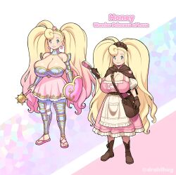 armor breasts brown_scarf curvy cute_weapon dual_persona full_armor gandg glitter_and_gold highres holding holding_mace holding_weapon honey_luxmoore_(gandg) knight large_breasts mace original petite pink_lips princess scarf thick_lips weapon