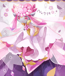 coco7 commentary creature diancie flower french_commentary full_body gen_6_pokemon legendary_pokemon mythical_pokemon nintendo no_humans pink_eyes pokedex_number pokemon pokemon_(creature) solo