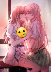 Rule 34 | 2girls, absurdres, bang dream!, bang dream! it&#039;s mygo!!!!!, belt, belt buckle, black bra, black socks, blue belt, blue eyes, blush, bra, breasts, brown hair, brown sweater vest, buckle, chihaya anon, chinese commentary, chinese text, cleavage, clothes grab, collarbone, commentary request, commission, ear blush, eye contact, green skirt, grey eyes, hair between eyes, hand in another&#039;s hair, hand on another&#039;s thigh, haneoka school uniform, highres, imminent kiss, kneehighs, long hair, looking at another, medium breasts, multiple girls, muonrei00, nagasaki soyo, open clothes, open mouth, open shirt, pink hair, plaid clothes, plaid skirt, pleated skirt, puffy short sleeves, puffy sleeves, sailor collar, sample watermark, school uniform, serafuku, shirt, short sleeves, sidelocks, sitting, skirt, sleeve grab, socks, sweatdrop, sweater vest, translation request, tsukinomori school uniform, underwear, watermark, white sailor collar, white serafuku, white shirt, white skirt, yuri