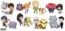 2016 3boys 5girls alakazam aqua_eyes arcanine bald bikini black_eyes black_hair blaine_(pokemon) blonde_hair blue_bikini blunt_bangs brock_(pokemon) brown_eyes cibia closed_eyes commentary creature crossed_arms erika_(pokemon) facial_hair gen_1_pokemon giovanni_(pokemon) gym_leader highres holding holding_spoon japanese_clothes kimono koga_(pokemon) long_hair long_sleeves medium_hair misty_(pokemon) multiple_boys multiple_girls mustache nintendo onix orange_hair pokemon pokemon_(creature) pokemon_frlg ponytail raichu rhydon sabrina_(pokemon) seiza signature simple_background sitting spiked_hair spoon standing starmie sunglasses surge_(pokemon) swimsuit vileplume weezing white_background