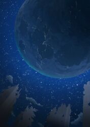 absurdres aki_(aki_k6) apocalypse building cloud commentary_request highres moon night night_sky no_humans original ruins sky skyscraper star_(sky) starry_sky