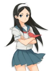 00s 1girl black_hair blue_eyes crossed_arms ekra female_focus hairband kitsu_chiri long_hair looking_at_viewer neckerchief sayonara_zetsubou_sensei school_uniform serafuku skirt solo