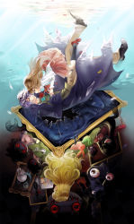 1boy 3girls bad_id bad_pixiv_id doll eyeball garry_(ib) highres ib_(ib) ib_(kouri) lady_in_red_(ib) mary_(ib) multiple_girls painting_(object) rabbit shin_(cocosushi) sketchbook syncaidia underwater