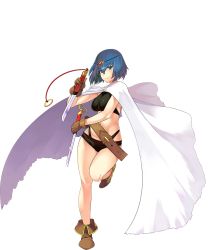 Rule 34 | 1girl, belt, belt skirt, blue hair, cape, cypria (sennen sensou aigis), dual wielding, female focus, full body, gender request, green eyes, holding, holding knife, holding weapon, knife, leg up, official art, ryuuta (msxtr), sennen sensou aigis, short hair, smile, solo, transparent background, weapon