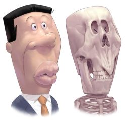 1boy anago anatomy black_eyes black_hair formal_clothes highres lips male_focus necktie sakkan sazae-san skeleton suit white_background