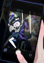 Rule 34 | 1girl, 1other, black hat, bow, bowtie, camera phone, carousel, eyeball, frilled shirt collar, frilled sleeves, frills, green bow, green bowtie, green skirt, hat, hat ribbon, heart, heart of string, highres, holding, holding phone, horror (theme), komeiji koishi, mashi (pixiv zcjd2538), phone, pov, pov hands, red pupils, ribbon, shirt, skirt, smile, taking picture, third eye, touhou, white hair, wide sleeves, yellow ribbon, yellow shirt