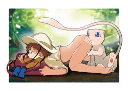 1boy 1other all_fours anilingus artist_name bar_censor barefoot blush budding_expeditioner_(pokemon) censored furry furry_male gen_1_pokemon highres legendary_pokemon mew_(pokemon) mixed-language_commentary mythical_pokemon nintendo no_pants pawpads pokemon pokemon_(creature) pokemon_tcg pokemon_tcg_pocket shota yrac