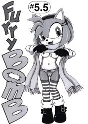 amy_rose boots breasts doujinshi dress_up furry furry_bomb furry_bomb_factory jewelry karate_akabon medium_breasts necklace nipples panties scarf sega sonic_(series) striped_clothes striped_panties striped_thighhighs tagme thighhighs underwear