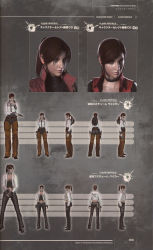 Rule 34 | alternate costume, chaps, choker, claire redfield, concept art, cowboy hat, denim, denim jacket, fringe trim, gun, hat, high ponytail, highres, jacket, leather, leather jacket, official art, ponytail, popped collar, resident evil, variations, weapon, cowboy western