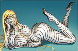 Rule 34 | 1girl, asherah, ass, blonde hair, breasts, carny (moerodoujin), feet, female focus, highres, huge breasts, long hair, megami tensei, monster girl, nude, open mouth, pointy ears, shin megami tensei, solo, waifu2x