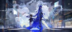2boys absurdly_long_hair age_comparison amanozako_(megami_tensei) artist_name ass black_bodysuit blue_hair bodysuit character_request city demon_(megami_tensei) fionn_mac_cumhaill_(megami_tensei) forneus_(megami_tensei) hashtag-only_commentary hat hayataro_(megami_tensei) highres holding holding_umbrella idunn_(megami_tensei) ishtar_(megami_tensei) khonsu_(megami_tensei) lamppost long_hair male_focus mot_(megami_tensei) multiple_boys nahobeeho night noisi outdoors protagonist_(smtv) puddle rain reflection road school_hat shin_megami_tensei shin_megami_tensei_v shin_megami_tensei_v:_vengeance street thoth_(megami_tensei) tokyo_(city) tokyo_tower traffic_light trap tsukuyomi_(megami_tensei) twitter_username umbrella vasuki_(megami_tensei) very_long_hair zeus_(megami_tensei)