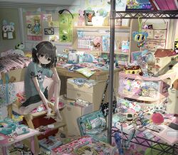 1girl afro_ken angel_blue animal_crossing backpack bag bandai barefoot bead_bracelet beads bed bedroom berry_(oshare_majo_love_and_berry) black_hair blue_shirt book bracelet cameo cellphone cellphone_charm character_charm character_request charm_(object) charmmy_kitty child commentary_request copyright_request denim denim_skirt desk dia_(shugo_chara!) doll_house fake_eyelashes flip_phone game_cartridge gen_4_pokemon girls_mode hair_bobbles hair_ornament hamtaro hamtaro_(series) hat heisei heisei_retro hello_kitty hello_kitty_(character) highres hinamori_amu idog idog_(brand) indoors jewelry kirarin_revolution koisuru_purin! kuchipatchi legendary_pokemon loaded_interior love_(oshare_majo_love_and_berry) magazine_(object) mamegoma_(san-x) mametchi manga_(object) memetchi merchandise messy_room mezzo_piano miki_(shugo_chara!) momo_(postpet) na-san nakamura-kun_(angel_blue) nintendo nintendogs non-humanoid_robot ochaken original oshare_majo_love_and_berry otaku_room palkia phone pokemon pokemon_dppt poster_(object) postpet precure q-lia ran_(shugo_chara!) rhythm_tengoku ribbon_(hamtaro) robot robot_animal robot_dog ryoku_(ochaken) san-x sanrio sega shinanashina shirogoma shirousa_(sugarbunnies) shirt short_hair shugo_chara! sitting skirt solo stationery stuffed_toy sugarbunnies suu_(shugo_chara!) sylvanian_families tamagotchi tamagotchi_(virtual_pet) tamagotchi_connection tamagotchi_connection:_corner_shop toy tsukishima_kirari unworn_bracelet unworn_hat unworn_headwear usahana wagamama_fashion_girls_mode wan_wan_wanco