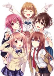 5girls brown_hair chaos;child chaos;head highres long_hair makise_kurisu multiple_girls narusawa_ryouka nishijou_myu occultic;nine onoe_serika robotics;notes sakihata_rimi senomiya_akiho steins;gate tagme white_background