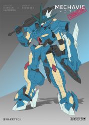 Rule 34 | artist name, commentary, commission, crossover, deviantart logo, english commentary, english text, facebook logo, gen 1 pokemon, gundam, gundam hajiroboshi, gyarados, harryych, highres, holding, holding weapon, mace, mecha, mechanical, mechanization, nintendo, no humans, patreon logo, pixiv logo, pokemon, robot, shield, twitter logo, twitter username, weapon