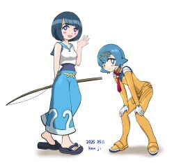 2girls cosplay costume_switch crossover gundam gundam_gquuuuuux lana_(pokemon) magentrytry multiple_girls nintendo pokemon shiiko_sugai