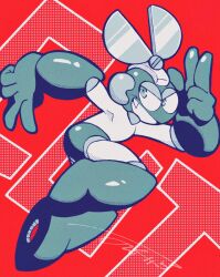 1boy cut_man full_body greyscale_with_colored_background highres looking_at_viewer male_focus mega_man_(classic) mega_man_(series) missing_commentary nongura red_background scissors simple_background solo