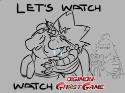 angoramon belt closed_eyes digimon digimon_(creature) digimon_ghost_game espimon fang french_kiss gammamon gulusgammamon highres horns jellyfish_girl jellymon kiss meme monster_girl smile surprised teeth tentacle_hair tentacles zackamperez