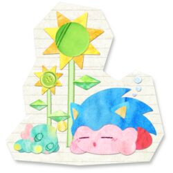 blush_stickers chao_(sonic) closed_eyes colored_skin copy_ability cosplay flower kekani kirby kirby_(series) lowres neutral_chao nintendo no_humans pink_skin sleeping sonic_(series) sonic_the_hedgehog sonic_the_hedgehog_(cosplay) super_smash_bros. transparent_background