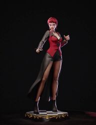 1girl animated ass breasts brown_eyes cleavage curvy dress earrings female_focus formal_clothes from_behind heel_up huge_ass huge_breasts jewelry large_breasts long_sleeves pale_skin pantyhose red_hair see-through_clothes shoes short_hair shorts skirt standing suit tagme teo_weihow the_king_of_fighters thick_thighs thighs vice_(kof) video weihow weihow3d wide_hips