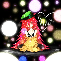 1990s_(style) 1girl bikini black_background black_bikini black_pantyhose blush breasts closed_mouth dayan7_ariel english_text flaky_(happy_tree_friends) glowing happy_tree_friends long_hair original pantyhose retro_artstyle solo standing swimsuit transparent_background