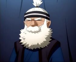 1boy bad_tag beard blind elder grey_hair long_beard male_focus perception_blindfold polek_(teogonia) robe serious solo spiritual_energy staff teogonia traditional_clothing