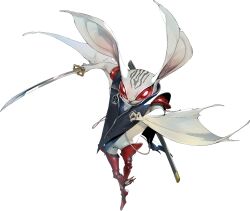 1boy bat_wings closed_mouth creature full_body heismay_(metaphor:_refantazio) highres holding holding_sword holding_weapon metaphor:_refantazio no_pupils official_art red_eyes simple_background soejima_shigenori solo sword third-party_source weapon white_background wings