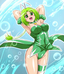 1girl breasts bubble cleavage green_eyes green_hair green_leotard highleg highleg_leotard highres leotard medium_breasts mew_lettuce midorikawa_lettuce tokyo_mew_mew