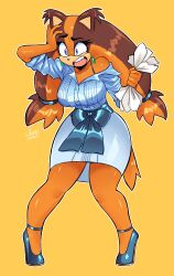 1girl absurdres blue_eyes breasts curvy earrings female_focus full_body furry furry_female highres jamoart jewelry large_breasts long_hair secretary simple_background solo sonic_(series) sonic_boom_(series) sticks_the_badger sweat tail wide_hips