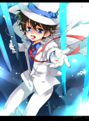 1boy bad_id bad_pixiv_id blue_eyes brown_hair candy diamonds food hat kaitou_kid kuroba_kaito letterboxed male_focus meitantei_conan monocle monocle_chain short_hair solo tongue tongue_out toujou_sakana