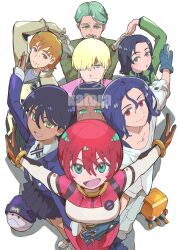 Rule 34 | 4boys, 4girls, absurdres, amate yuzuriha, aqua eyes, bindi, black hair, blonde hair, blue eyes, blue hair, brown hair, challia bull, char aznable, collared shirt, comoli harcourt, conch (gundam), dark-skinned female, dark skin, facial hair, green eyes, green hair, group pose, gundam, gundam gquuuuuux, hair over one eye, haro, highres, jacket, k katora, long hair, long sleeves, looking at viewer, mecha pilot suit, military jacket, military uniform, mole, mole under mouth, multiple boys, multiple girls, mustache, necktie, non-humanoid robot, nyaan (gundam gquuuuuux), open mouth, pants, purple hair, red eyes, red hair, robot, school uniform, shirouzu (gundam), shirt, short hair, shuji ito, simple background, skirt, smile, sweater, white background, xavier olivette, yellow eyes