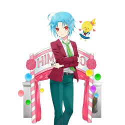 1girl belt black_belt blue_hair green_necktie green_pants merueto necktie orange_eyes pants piyokichi_(uchihime) sapphire_(uchihime) school_uniform uchi_no_hime-sama_ga_ichiban_kawaii