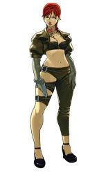 Rule 34 | 1girl, arika, asymmetrical clothes, capcom, gun, official art, red hair, serious, sharon (arika), street fighter, street fighter ex (series), tattoo, weapon