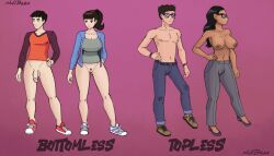 bad_source bad_tag bottomless breasts dark-skinned_female dark_skin female_pubic_hair large_breasts nullbean original outdoors penis pubic_hair public_indecency topless_female topless_male