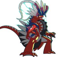 artist_request colored_sclera dragon full_body koraidon nintendo no_humans official_art open_mouth orange_eyes pokemon pokemon_(creature) pokemon_focus second-party_source solo standing transparent_background yellow_sclera