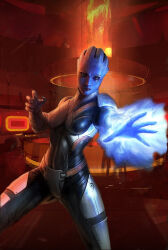 1girl alien asari_(mass_effect) blue_skin colored_skin damrick liara_t&#039;soni looking_at_viewer mass_effect_(series) solo