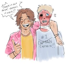 Rule 34 | 2024, 2boys, blush, comic, curly (mouthwashing), daisuke (mouthwashing), davriann, english text, happy, male focus, mouthwashing, multiple boys, scar, scar on face, speech bubble, twitter