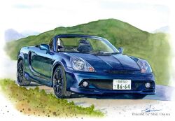 artist_name black_car car convertible hill license_plate motor_vehicle no_humans original painting_(medium) shadow shin_osawa signature sports_car toyota toyota_mr2 toyota_mr2_zzw30 traditional_media vehicle_focus watercolor_(medium)