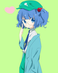 1girl adapted_costume aqua_eyes aqua_hair bad_id bad_pixiv_id bespectacled blue_eyes blue_hair dress_shirt female_focus glasses hair_bobbles hair_ornament hat heart ica kawashiro_nitori key matching_hair/eyes necktie off_shoulder shirt solo touhou twintails two_side_up upper_body