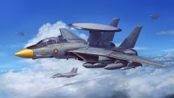 2017 airborne_early_warning_and_control aircraft airplane battle canopy cloud cloudy_sky commentary contrail dated english_commentary f-14_tomcat firing fleet flying highres jeffholy macross macross_zero mecha missile original radar_dish real_life realistic redesign robot roundel science_fiction signature sky smoke smoke_trail u.n._spacy variable_fighter vehicle_focus vf-0 when_you_see_it