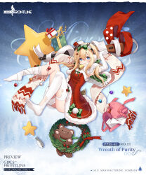 1girl antlers armpits bell blonde_hair blue_eyes blush bow box breasts capelet character_name christmas christmas_wreath cleavage commentary copyright_name dress earmuffs elbow_gloves english_commentary english_text fake_antlers feet full_body fur-trimmed_capelet fur-trimmed_dress fur_trim gift gift_box girls&#039;_frontline gloves green_bow gun hair_bow hair_ornament hairpin hat heart-shaped_box hecha_(01964237) highres horns letter long_hair looking_at_viewer love_letter merry_christmas mini_hat mini_top_hat neck_bell no_shoes official_alternate_costume official_art open_box open_mouth ppsh-41 ppsh-41_(girls&#039;_frontline) ppsh-41_(wreath_of_purity)_(girls&#039;_frontline) promotional_art red_bow red_capelet red_dress red_hat reindeer_antlers ribbed_thighhighs sacabambaspis santa_costume santa_dress scarf second-party_source small_breasts solo star_(symbol) stuffed_animal stuffed_toy submachine_gun tearing_up teddy_bear thighhighs top_hat torn_clothes torn_thighhighs twintails unworn_scarf weapon weapon_wrap white_gloves white_scarf white_thighhighs wreath
