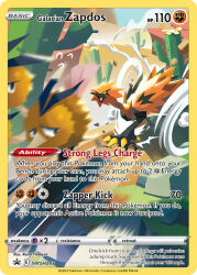 Rule 34 | animal focus, artist name, bird, cactus, card (medium), character name, chasing, closed mouth, company name, copyright name, copyright notice, crack, debris, desert, dodrio, dust, english text, fleeing, flower, flying sweatdrops, galarian form, galarian zapdos, gen 1 pokemon, gen 8 pokemon, legendary pokemon, motion blur, motion lines, multiple heads, nintendo, no humans, official art, open mouth, outdoors, pokemon, pokemon (creature), pokemon card, pokemon focus, pokemon tcg, rianti-wong, rock, running, talons, third-party source, trading card, v-shaped eyes, yellow flower