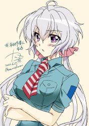 1girl breasts highres kanna_(plum) large_breasts long_hair necktie purple_eyes purple_hair senki_zesshou_symphogear twintails uniform yukine_chris