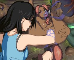 10s 1990s_(style) 2girls animal_ears animated animated_gif anus black_hair casch cat_ears cat_tail clothed_female_nude_female dark-skinned_female dark_skin final_fantasy final_fantasy_viii final_fantasy_xiv fisting food fruit furry heterochromia interracial interspecies juice miqo&#039;te multiple_girls nude pink_hair pussy retro_artstyle rinoa_heartilly tail uncensored yuri