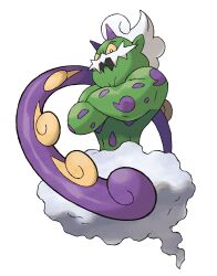 artist_request cloud colored_sclera colored_skin crossed_arms full_body gen_5_pokemon green_skin highres horns legendary_pokemon muscular nintendo no_humans official_art pokemon pokemon_(creature) pokemon_bw pokemon_focus purple_horns solo third-party_source tornadus tornadus_(incarnate) transparent_background white_eyes white_hair yellow_sclera