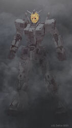 2023 absurdres alternate_universe atomicgenjin bad_end commentary crossover damaged dated dirty english_commentary fog friday_the_13th friday_the_13th:_the_game fusion gundam highres hockey_mask jason_voorhees machinery mask mecha mobile_suit mobile_suit_gundam no_humans robot rx-78-2_gundam science_fiction signature what