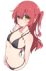 1girl bikini black_bikini bocchi_the_rock! collarbone commentary_request flat_chest green_eyes hair_between_eyes highres kita_ikuyo looking_at_viewer mel_(melty_pot) navel one_side_up red_hair simple_background solo swimsuit white_background